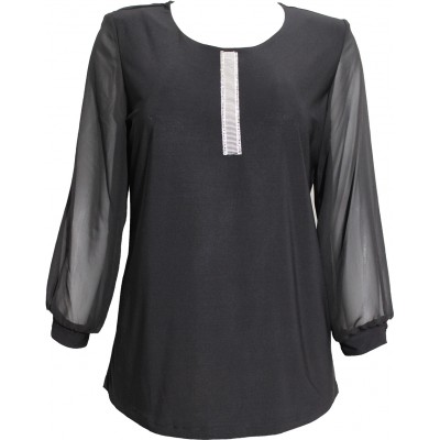 Официална черна блуза със сребърна ивица